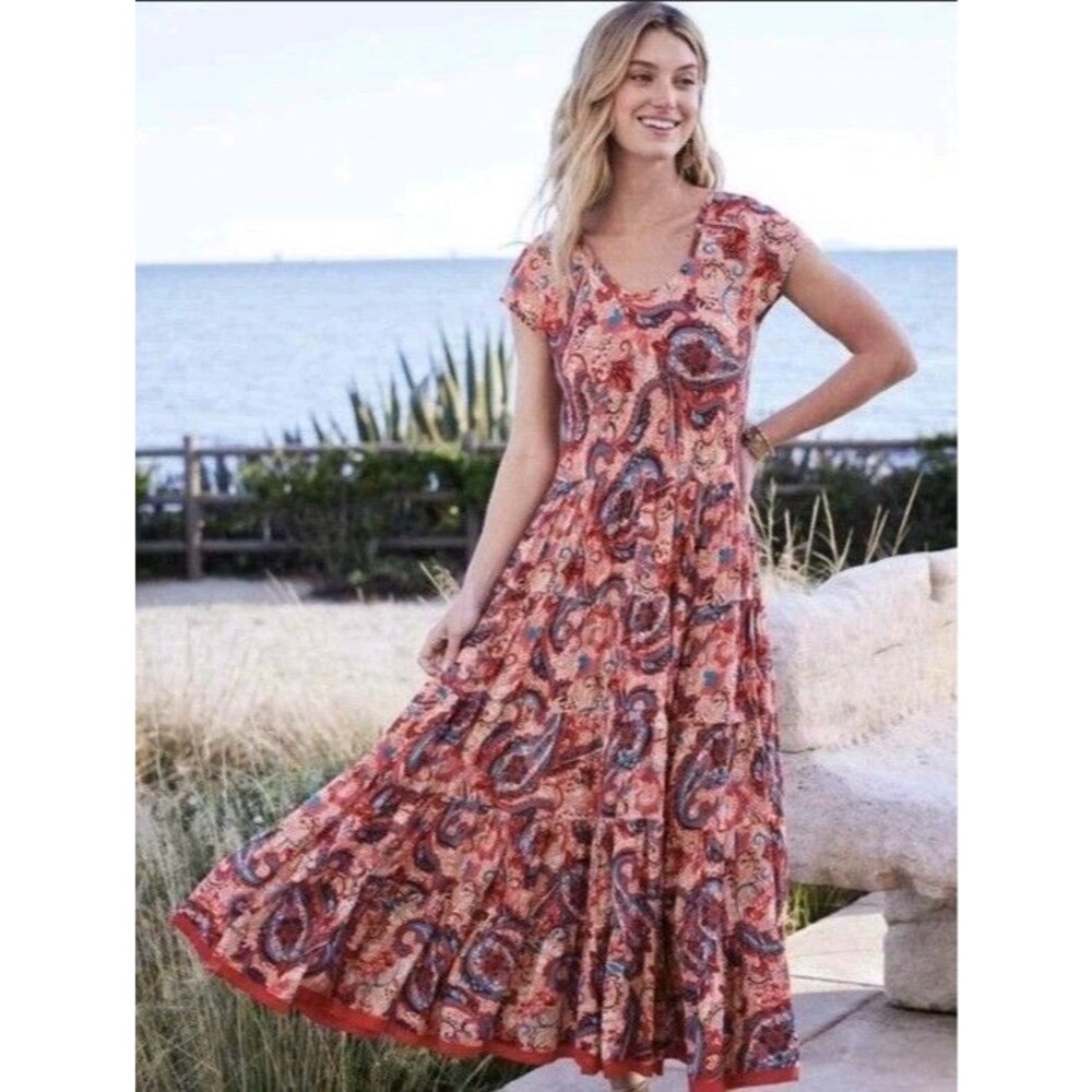 Soft Surrounding Paisley Fanout Tiered Maxi Dress Sz PS Boho Gypsy Cottage Fairy